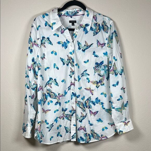 Talbots COTTON BUTTON FRONT SHIRT - EXQUISITE BUTTERFLY - Picture 2 of 6